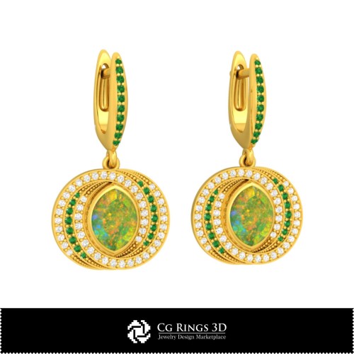 Boucles d'oreilles opales 3D CAO Home, Bijoux CAO 3D, Boucles d'oreilles CAO 3D, Boucles d'oreilles diamant 3D, Boucles