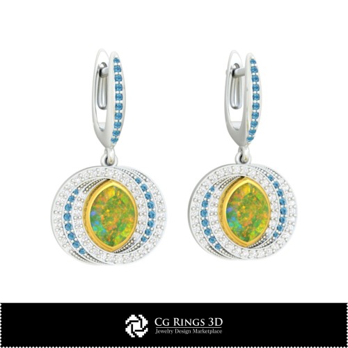 Boucles d'oreilles opales 3D CAO Home, Bijoux CAO 3D, Boucles d'oreilles CAO 3D, Boucles d'oreilles diamant 3D, Boucles