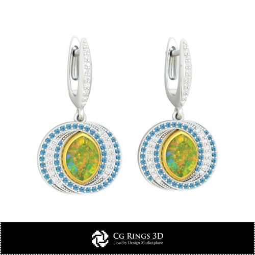 Boucles d'oreilles opales 3D CAO Home, Bijoux CAO 3D, Boucles d'oreilles CAO 3D, Boucles d'oreilles diamant 3D, Boucles