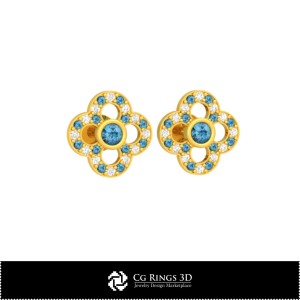 3D 计算机辅助设计儿童耳环, 珠宝 3D CAD, 耳环 3D CAD, 3D 钻石耳环, 3D 儿童耳环