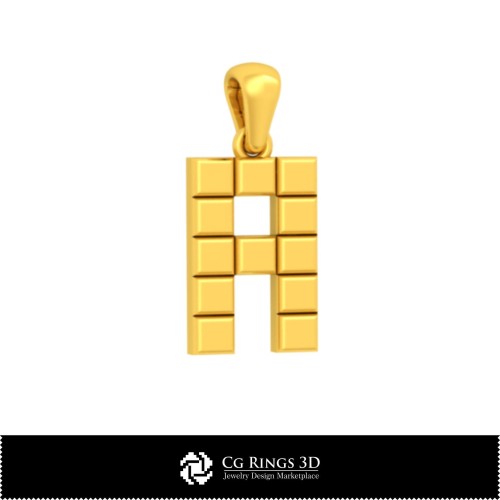 3D-CAD-Anhänger mit Buchstabe A Home, Schmuck 3D-CAD, Anhänger 3D-CAD, 3D-Buchstabenanhänger