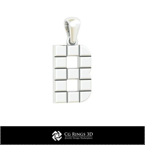 3D 字母 B 家居吊坠，珠宝 3D CAD，吊坠 3D CAD，3D 字母吊坠