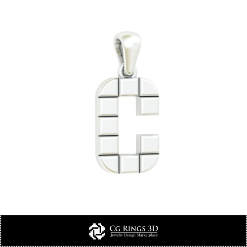 Ciondolo 3D CAD con Lettera C Casa, Gioielleria 3D CAD, Ciondoli 3D CAD, Ciondoli Lettera 3D