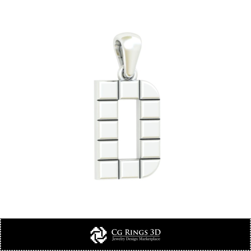 3D-CAD-Anhänger mit Buchstabe D Home, Schmuck 3D-CAD, Anhänger 3D-CAD, 3D-Buchstaben-Anhänger