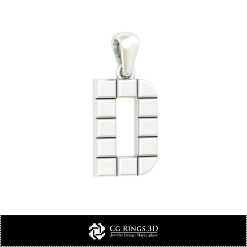字母 D 立体 CAD 吊坠（家用/家居），珠宝 3D CAD，吊坠 3D CAD，3D 字母 吊坠