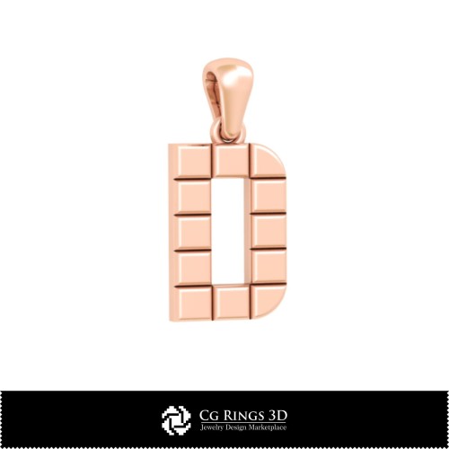 Ciondolo 3D CAD con lettera D Casa, Gioielli 3D CAD, Ciondoli 3D CAD, Ciondoli con lettera 3D