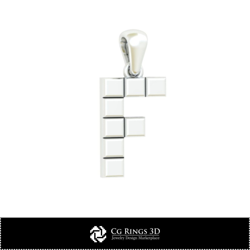 Pendentif 3D CAO avec lettre F pour la maison, Bijoux 3D CAO, Pendentifs 3D CAO, Pendentifs lettre 3D