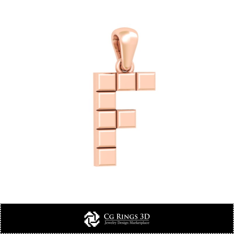3D-CAD-Anhänger mit Buchstabe F Home, Schmuck 3D-CAD, Anhänger 3D-CAD, 3D-Buchstabenanhänger