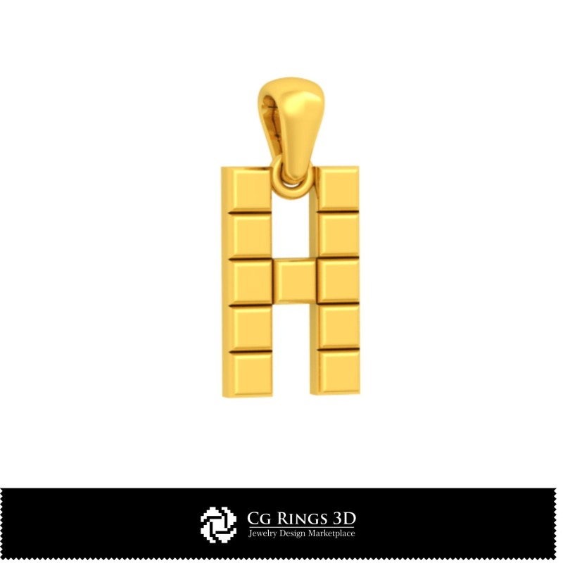 3D CAD 字母 H 家居吊坠，珠宝 3D CAD，吊坠 3D CAD，3D 字母吊坠