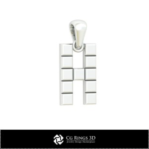 3D CAD 字母 H 家居吊坠，珠宝 3D CAD，吊坠 3D CAD，3D 字母吊坠 2