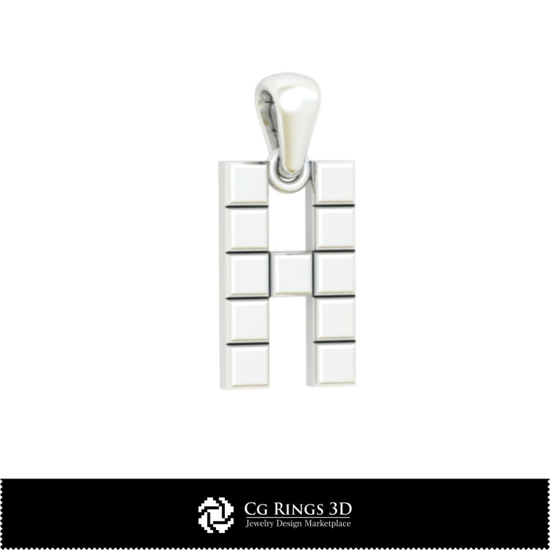 3D-CAD-Anhänger mit Buchstabe H Home, Schmuck 3D CAD, Anhänger 3D CAD, 3D-Buchstaben-Anhänger