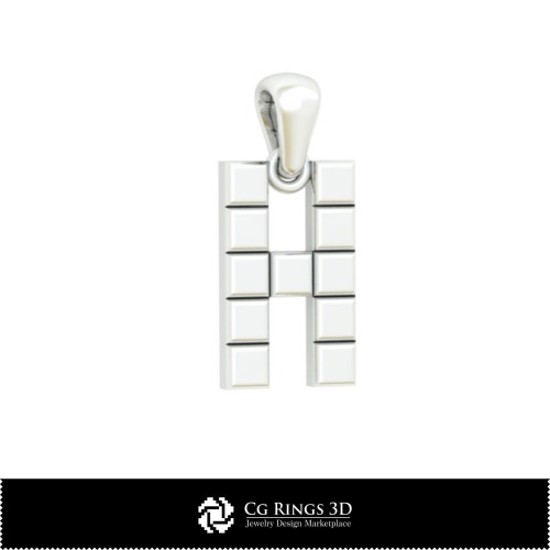 Colgante 3D CAD con letra H Hogar, Joyería 3D CAD, Colgantes 3D CAD, Colgantes de letra 3D