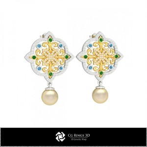 3D Earrings With Pearls Home, Jewelry 3D CAD, Earrings 3D CAD , 3D Pearl Earrings 2