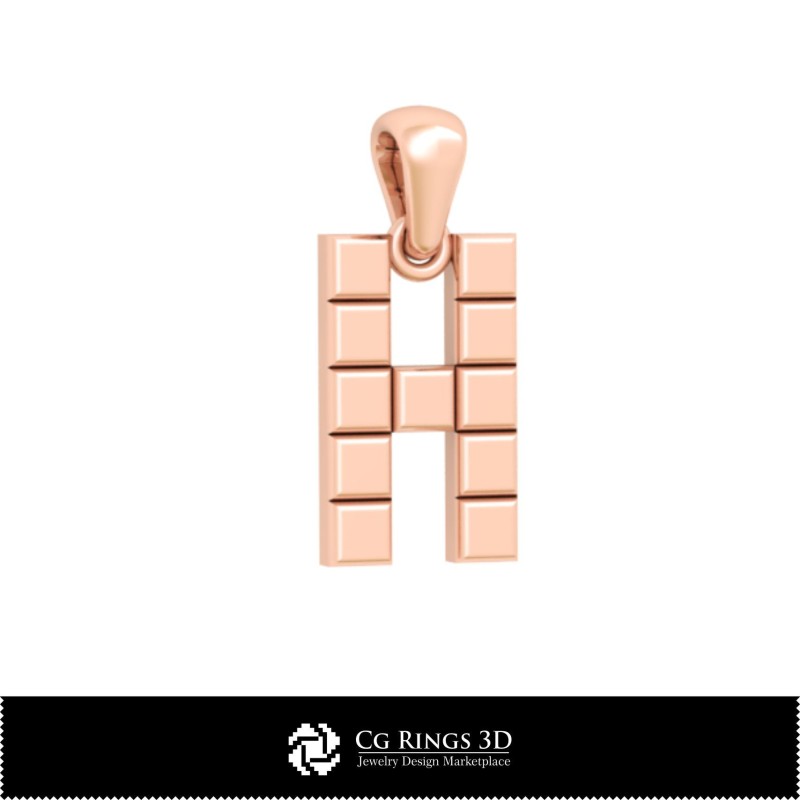 3D CAD 字母 H 家居吊坠，珠宝 3D CAD，吊坠 3D CAD，3D 字母吊坠
