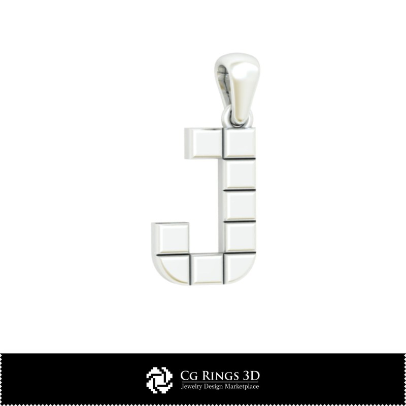 Ciondolo 3D CAD con lettera J Casa, Gioielli 3D CAD, Ciondoli 3D CAD, Ciondoli con lettera 3D