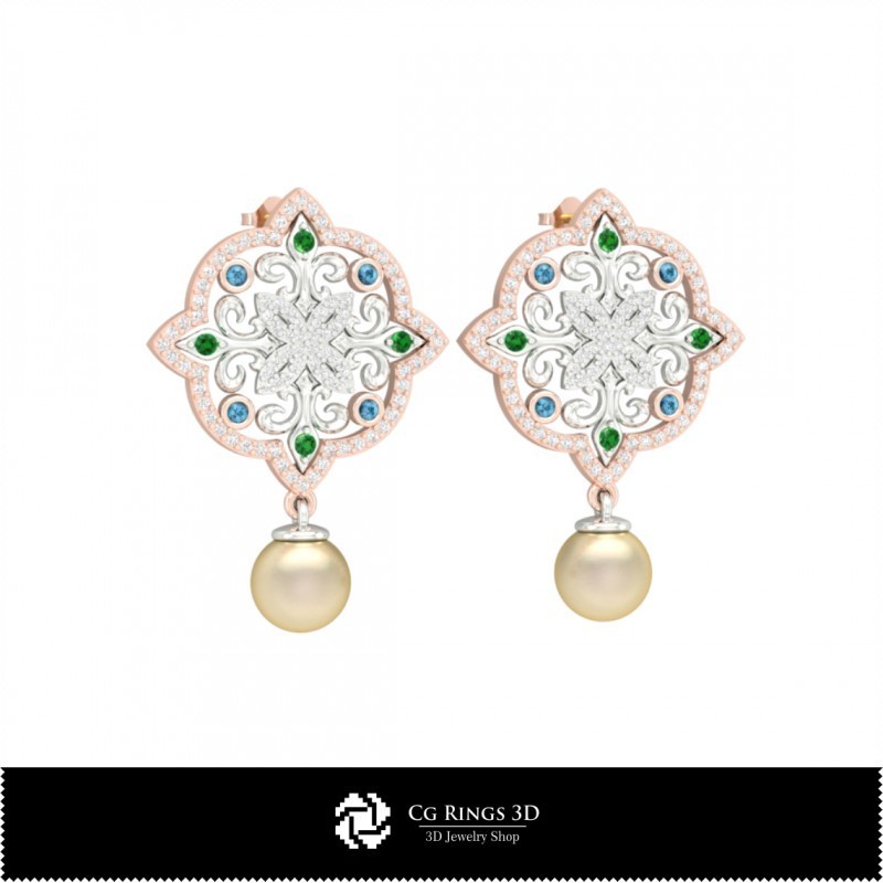 3D Earrings With Pearls Home, Jewelry 3D CAD, Earrings 3D CAD , 3D Pearl Earrings