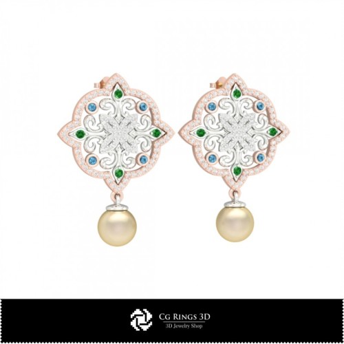 3D Earrings With Pearls Home, Jewelry 3D CAD, Earrings 3D CAD , 3D Pearl Earrings