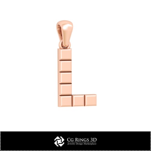带字母L的3D CAD吊坠，家居，珠宝3D CAD，吊坠3D CAD，3D字母吊坠