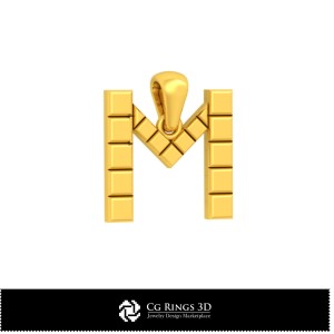 Ciondolo 3D CAD con lettera M Casa, Gioielli 3D CAD, Ciondoli 3D CAD, Ciondoli con lettere 3D