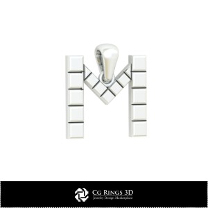 Pandantiv 3D CAD cu litera M Acasă, Bijuterii 3D CAD, Pandantive 3D CAD, Pandantive cu litere 3D 2