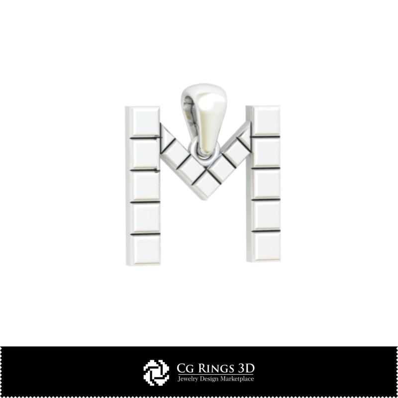 Ciondolo 3D CAD con lettera M Casa, Gioielli 3D CAD, Ciondoli 3D CAD, Ciondoli con lettere 3D