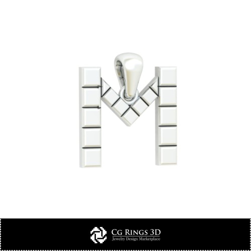 Pandantiv 3D CAD cu litera M Acasă, Bijuterii 3D CAD, Pandantive 3D CAD, Pandantive cu litere 3D