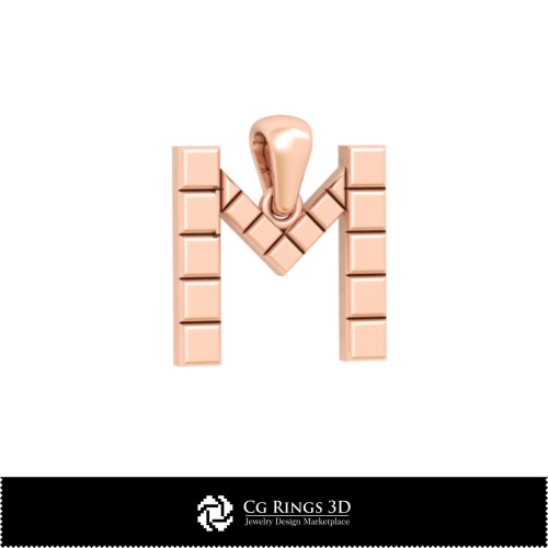 Ciondolo 3D CAD con lettera M Casa, Gioielli 3D CAD, Ciondoli 3D CAD, Ciondoli con lettere 3D