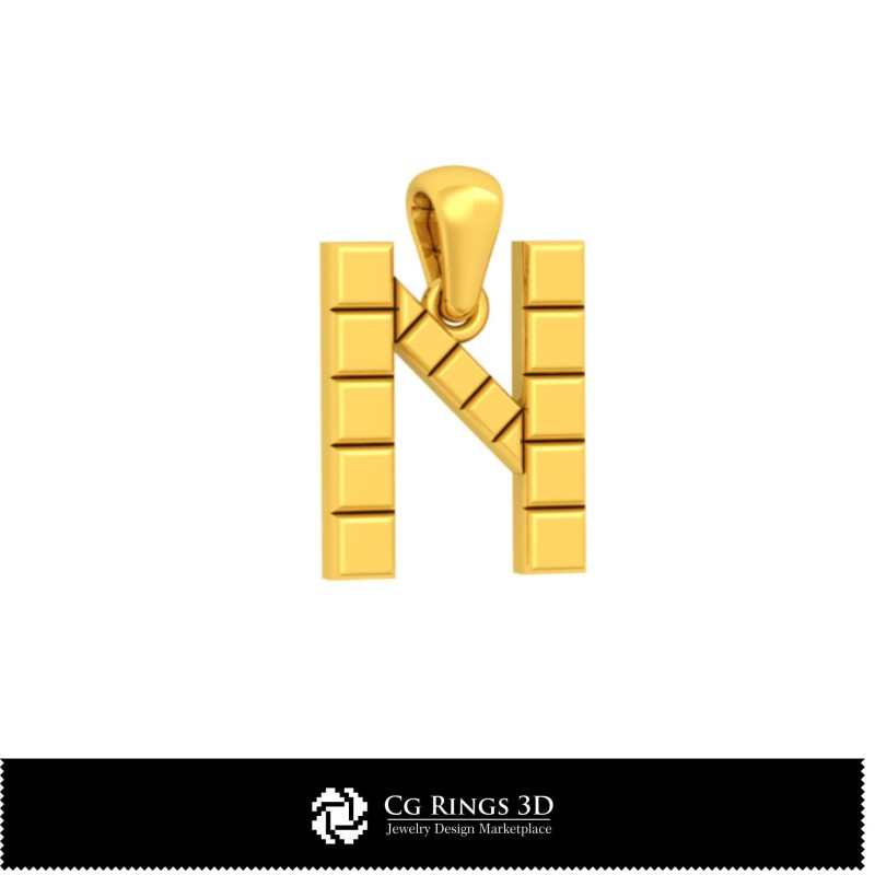 3D-CAD-Anhänger mit Buchstabe N Home, Schmuck 3D-CAD, Anhänger 3D-CAD, 3D-Buchstaben-Anhänger