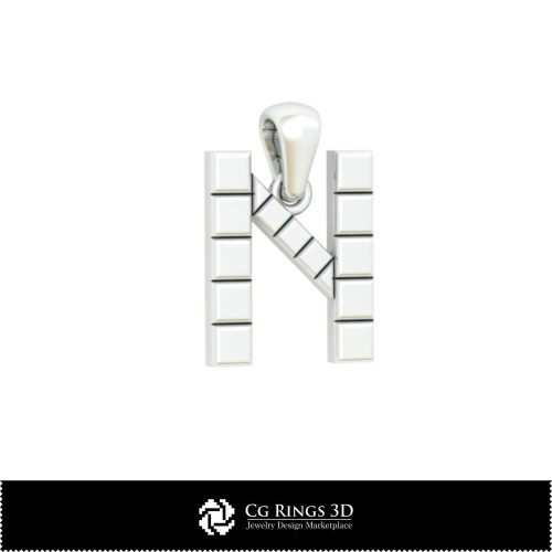 带字母 N 的 3D CAD 吊坠 家居装饰，珠宝 3D CAD，吊坠 3D CAD，3D 字母吊坠