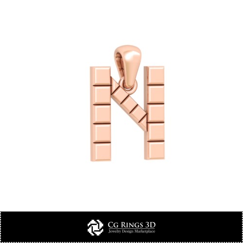 3D-CAD-Anhänger mit Buchstabe N Home, Schmuck 3D-CAD, Anhänger 3D-CAD, 3D-Buchstaben-Anhänger