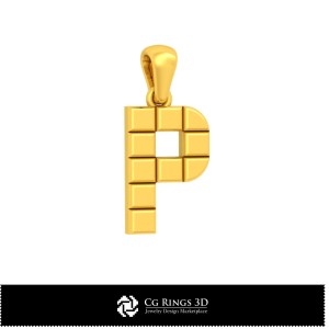 Pandantiv 3D CAD cu litera P pentru casă, Bijuterii 3D CAD, Pandantive 3D CAD, Pandantive litere 3D
