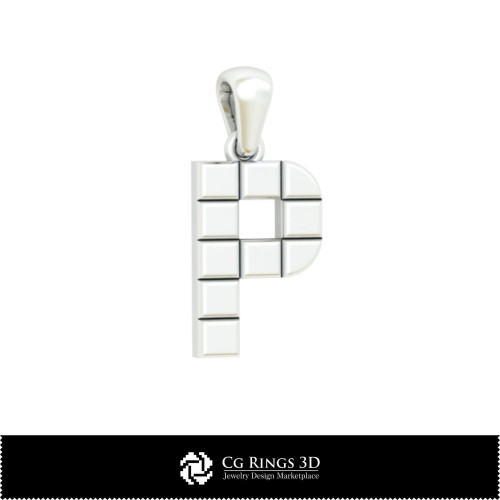 3D CAD Pendant With Letter P Home, Jewelry 3D CAD, Pendants 3D CAD , 3D Letter Pendants