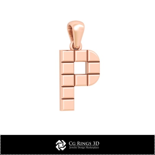 Ciondolo 3D CAD con Letter P Home, Gioielleria 3D CAD, Ciondoli 3D CAD, Ciondoli Lettera 3D