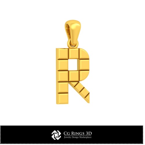 Ciondolo 3D CAD con lettera R Casa, Gioielli 3D CAD, Ciondoli 3D CAD, Ciondoli con lettera 3D