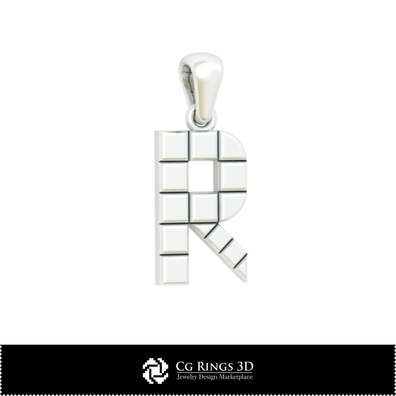 Ciondolo 3D CAD con lettera R Casa, Gioielli 3D CAD, Ciondoli 3D CAD, Ciondoli con lettera 3D