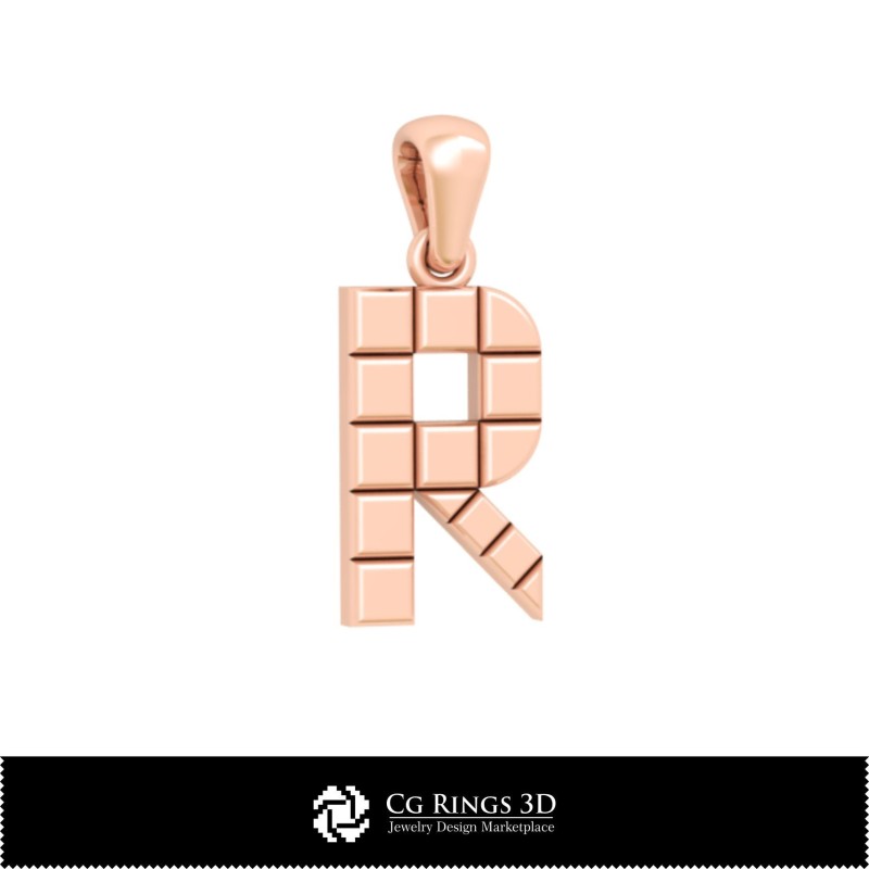 Ciondolo 3D CAD con lettera R Casa, Gioielli 3D CAD, Ciondoli 3D CAD, Ciondoli con lettera 3D