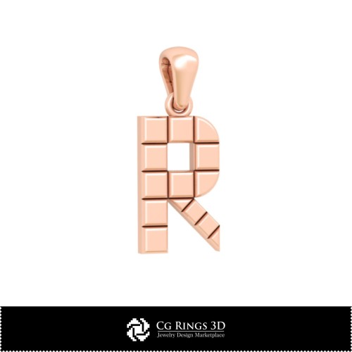 3D-CAD-Anhänger mit Buchstabe R Home, Schmuck 3D-CAD, Anhänger 3D-CAD, 3D-Buchstaben-Anhänger