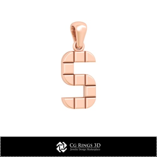带字母S的3D CAD吊坠（家居/首饰），珠宝3D CAD，吊坠3D CAD，3D字母吊坠