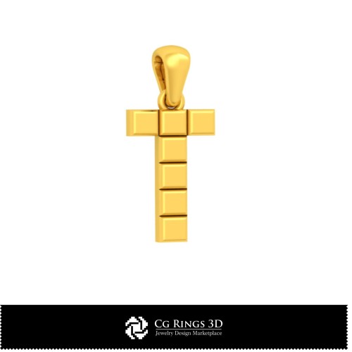 Colgante 3D CAD con letra T para el hogar, Joyería 3D CAD, Colgantes 3D CAD, Colgantes de letras 3D