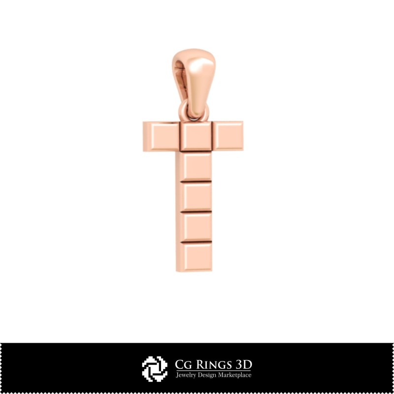 Colgante 3D CAD con letra T para el hogar, Joyería 3D CAD, Colgantes 3D CAD, Colgantes de letras 3D