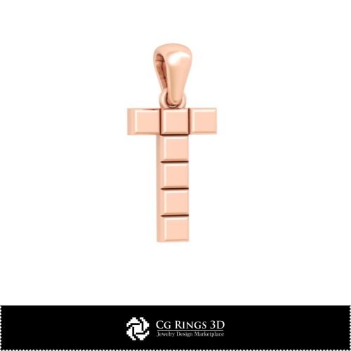 带字母T家居的3D CAD吊坠，珠宝3D CAD，吊坠3D CAD，3D字母吊坠