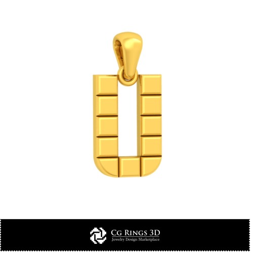 Colgante CAD 3D con letra U Hogar, Joyería CAD 3D, Colgantes CAD 3D, Colgantes con letra 3D