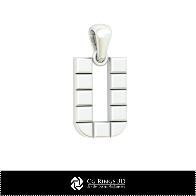Ciondolo 3D CAD con lettera U Casa, Gioielleria 3D CAD, Ciondoli 3D CAD, Ciondoli con lettera 3D