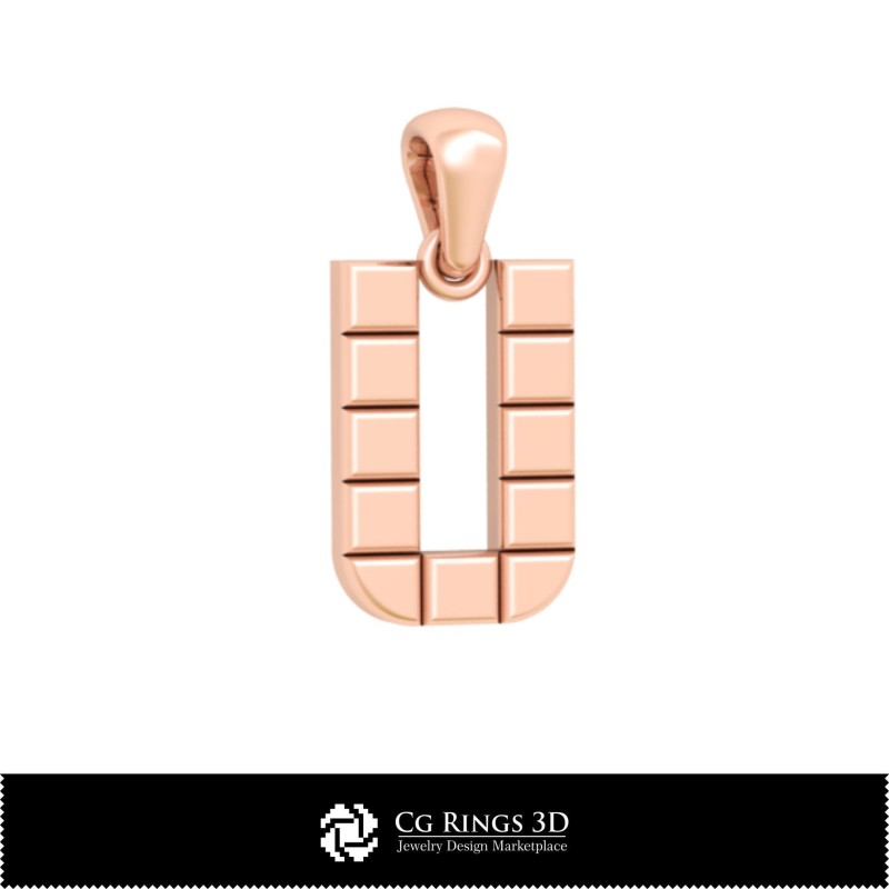 Pendentif 3D CAO avec lettre U Maison, Bijoux 3D CAO, Pendentifs 3D CAO, Pendentifs lettre 3D