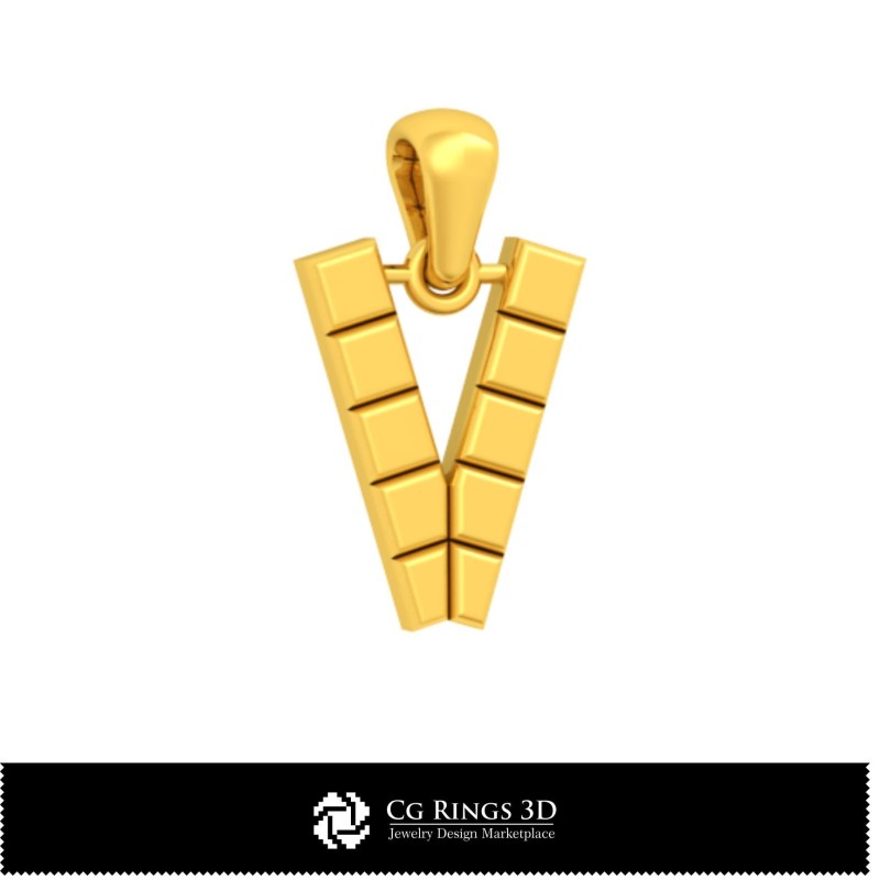 Colgante 3D CAD con letra V para el hogar, Joyería 3D CAD, Colgantes 3D CAD, Colgantes con letra 3D