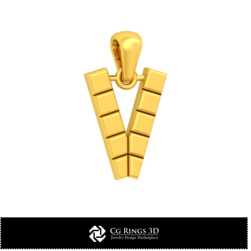 Ciondolo 3D CAD con lettera V Casa, Gioielli 3D CAD, Ciondoli 3D CAD, Ciondoli con lettere 3D