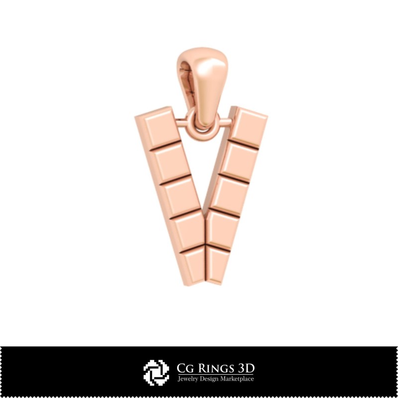 3D-CAD-Anhänger mit Buchstabe V für Zuhause, Schmuck 3D-CAD, Anhänger 3D-CAD, 3D-Buchstaben-Anhänger
