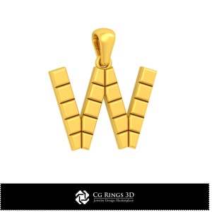 Ciondolo 3D CAD con lettera W Casa, Gioielli 3D CAD, Ciondoli 3D CAD, Ciondoli con lettera 3D