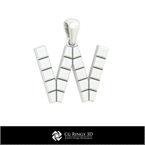 3D CAD Pendant With Letter W Home, Jewelry 3D CAD, Pendants 3D CAD , 3D Letter Pendants 2