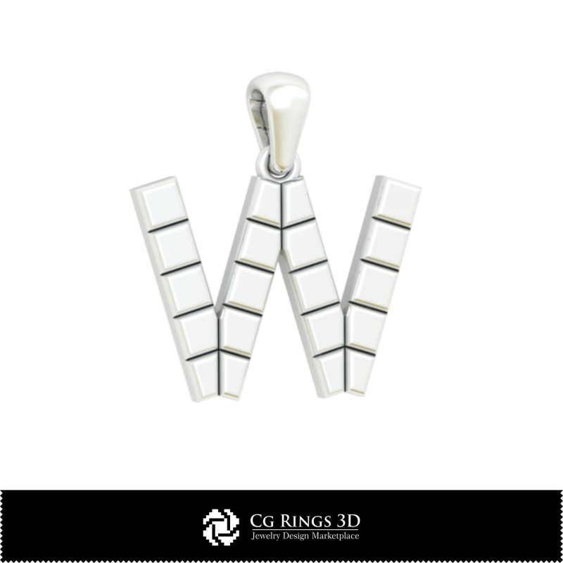Colgante 3D CAD con letra W para el hogar, Joyería 3D CAD, Colgantes 3D CAD, Colgantes de letras 3D
